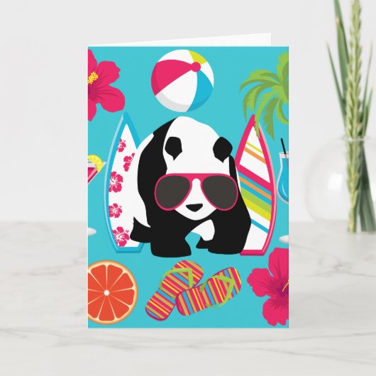 Funny Panda Beer Beach Bum Cool Sunbril Surfing Kaart (Voorkant)