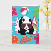 Funny Panda Beer Beach Bum Cool Sunbril Surfing Kaart (Gele Bloem)