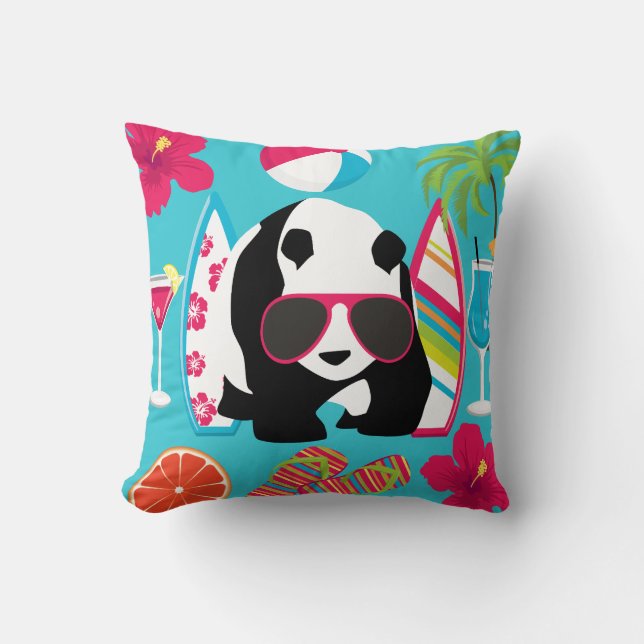 Funny Panda Beer Beach Bum Cool Sunbril Surfing Kussen (Voorkant)