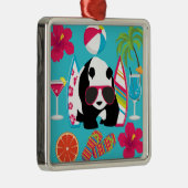 Funny Panda Beer Beach Bum Cool Sunbril Surfing Metalen Ornament (Rechts)