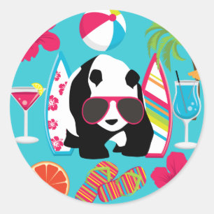 Funny Panda Beer Beach Bum Cool Sunbril Surfing Ronde Sticker