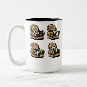 Funny Panda Beer Book Reading Animal Tweekleurige Koffiemok