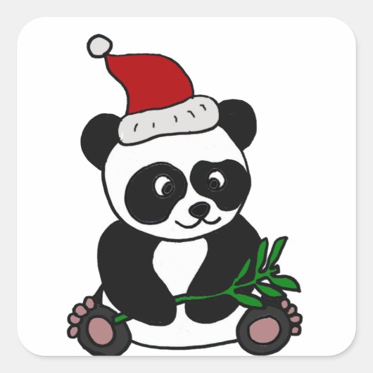 Funny Panda Beer Christmas Art Vierkante Sticker (Voorkant)