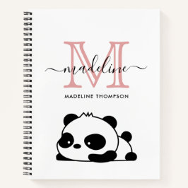 Funny Panda Blush Pink White Monogram script Notitieboek