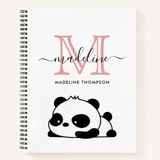 Funny Panda Blush Pink White Monogram script Notitieboek (Voorkant)