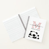 Funny Panda Blush Pink White Monogram script Notitieboek (Binnen)