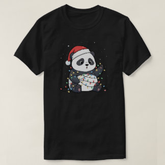 Funny Panda Christmas Lights Animal Lover T-shirt