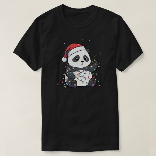 Funny Panda Christmas Lights Animal Lover T-shirt (Design voorkant)