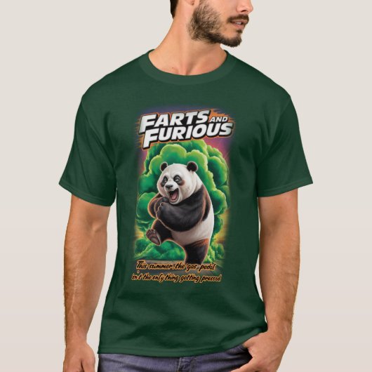 Funny Panda having Fun making a Fart on a Green T-shirt (Voorkant)