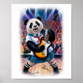 Funny Panda having Fun on stage on a White Poster