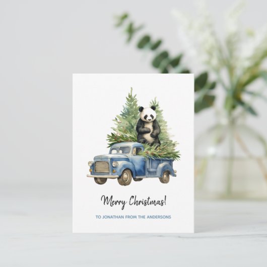 Funny Panda in Blauw Van Xmas Feestdagenkaart (Staand voorkant)