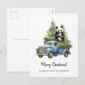 Funny Panda in Blauw  Van Xmas Feestdagenkaart (Voorkant / Achterkant)