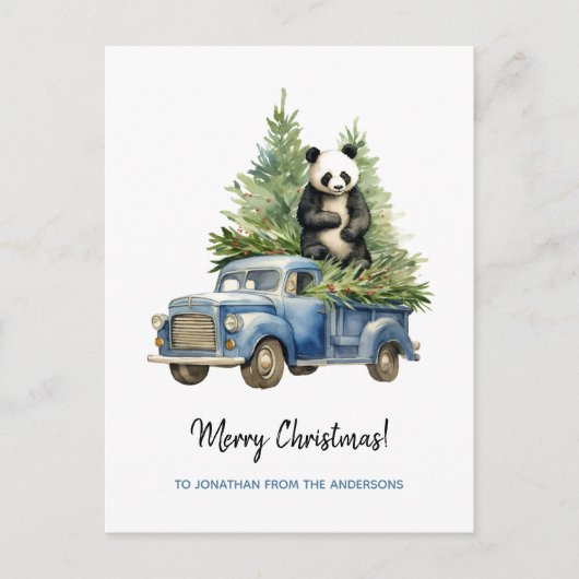 Funny Panda in Blauw  Van Xmas Feestdagenkaart (Voorkant)
