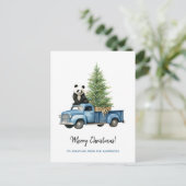 Funny Panda in Blauw  Vrachtwagen Kerst Feestdagenkaart (Staand voorkant)
