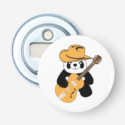Funny panda met gitaar button flesopener (Voorkant)