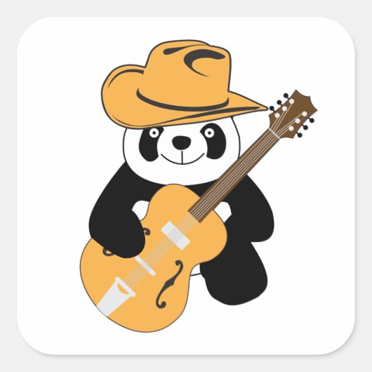 Funny panda met gitaar vierkante sticker (Voorkant)