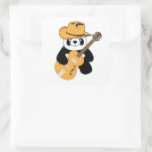Funny panda met gitaar vierkante sticker (Tas)