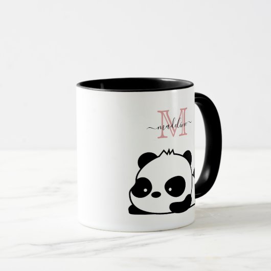 Funny Panda Modern Roze Monogram Mok (Voorkant rechts)