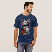 Funny Panda plays Rock and Roll on a Dark Blue T-shirt (Voorkant volledig)