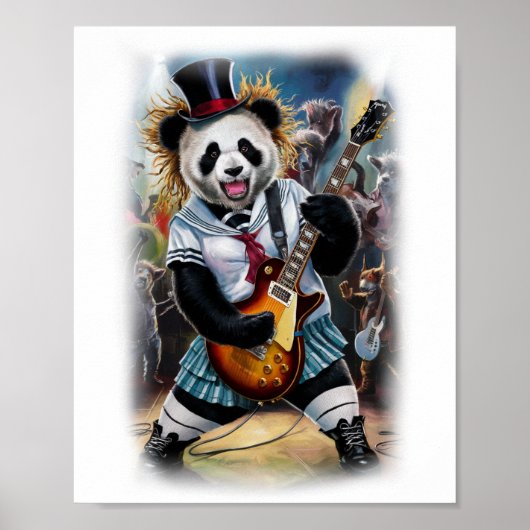 Funny Panda plays Rock and Roll on a Poster (Voorkant)