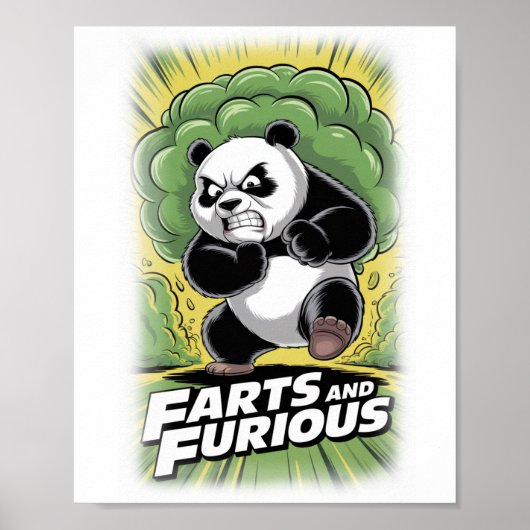 Funny Panda running and making Fart on a White Poster (Voorkant)