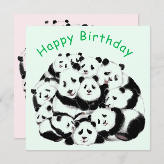 Funny Panda Verjaardag Kaart Happy Family Panda's (Voorkant / Achterkant)