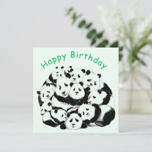 Funny Panda Verjaardag Kaart Happy Family Panda's (Staand voorkant)