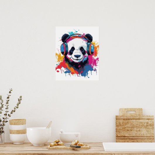 Funny Panda waterverf lichte kunst Poster (Keuken)
