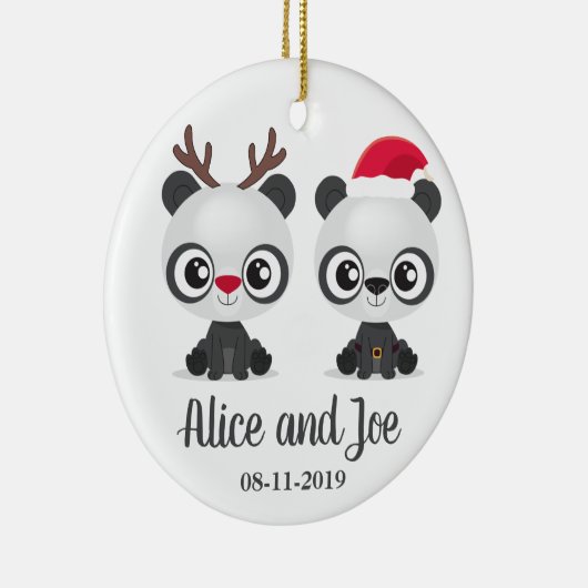Funny Pandas custom names and date Keramisch Ornament (Rechts)