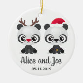 Funny Pandas custom names and date Keramisch Ornament (Voorkant)