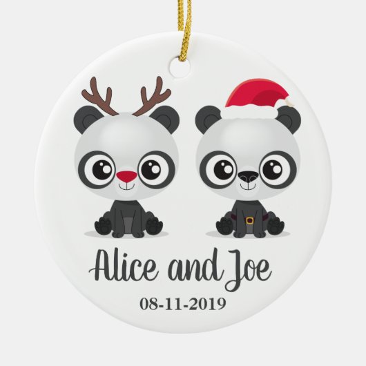Funny Pandas custom names and date Keramisch Ornament (Voorkant)