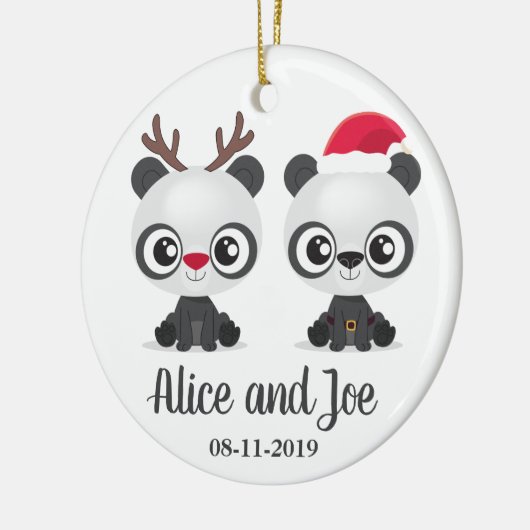 Funny Pandas custom names and date Keramisch Ornament (Links)
