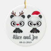 Funny Pandas custom names and date Keramisch Ornament (Achterkant)
