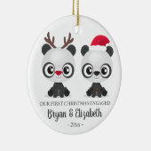 Funny Pandas, eerste kerstfeest, aangepaste foto Keramisch Ornament (Rechts)