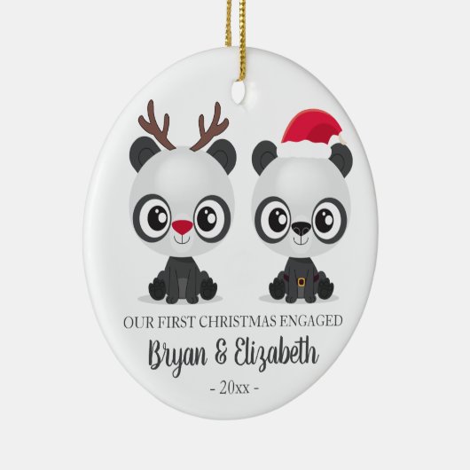 Funny Pandas, eerste kerstfeest, aangepaste foto Keramisch Ornament (Rechts)