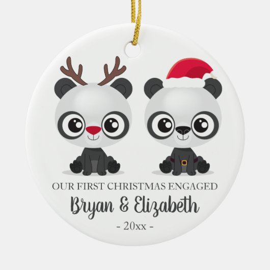 Funny Pandas, eerste kerstfeest, aangepaste foto Keramisch Ornament (Voorkant)