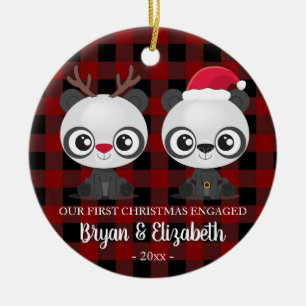Funny Pandas eerste Kerstmis met rode vleid Keramisch Ornament