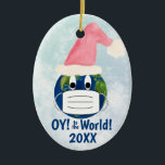 Funny Pandemic Christmas OY to the World! Afbeeldi Keramisch Ornament<br><div class="desc">This humorous foliday ornament is designed with a pandemic Christmas in mind. It features heeft een ontwerp met de planet earth wearing a face mask and Santa Hat. The Cape Reads: OY! to the World! 2020. The back has space for your foto with a short note or signed. Great way...</div>