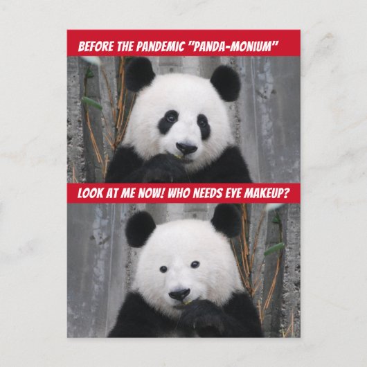 Funny Pandemic Panda-Monium voor en na Briefkaart (Voorkant)