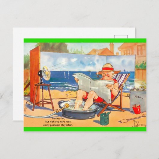 Funny  Pandemic Staycation Man Veranderde Exemplaa Briefkaart (Voorkant / Achterkant)