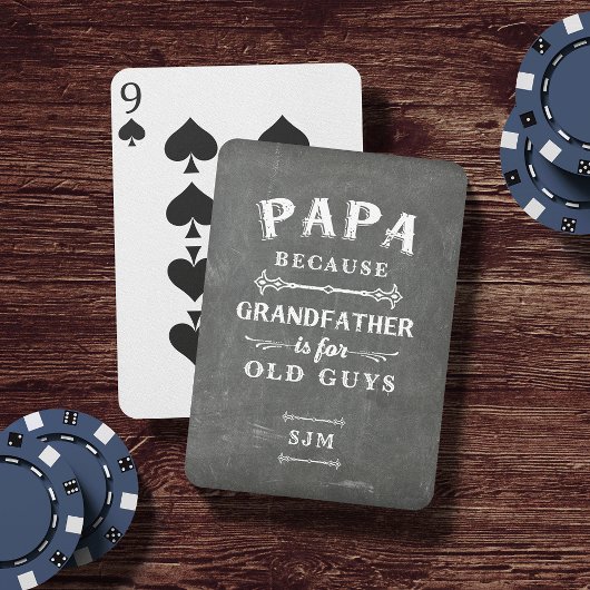 Funny Papa Grandfather Monogram Pokerkaarten