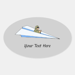 Funny Paper Airplane Pilot Ovale Sticker