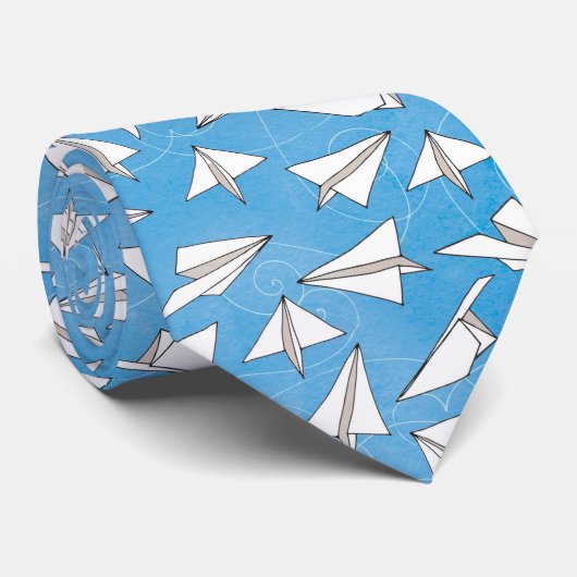 Funny Paper Airplanes over Blue Novelty Pattern Stropdas (Opgerold)