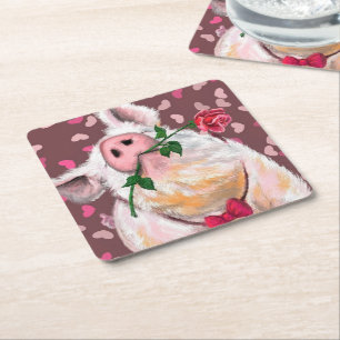 Funny Paper Onderzetter Gentleman Pig met Roos