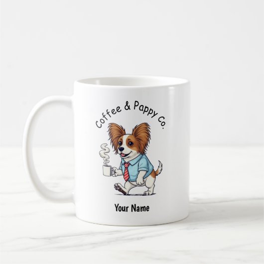 Funny Papillon Dog Business Suit Coffee  Koffiemok (Links)
