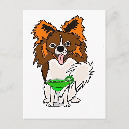 Funny Papillon Dog Drink Margarita Cartoon Briefkaart (Voorkant)