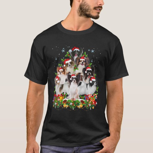 Funny Papillon Dog kerstboomkoorts T-shirt (Voorkant)