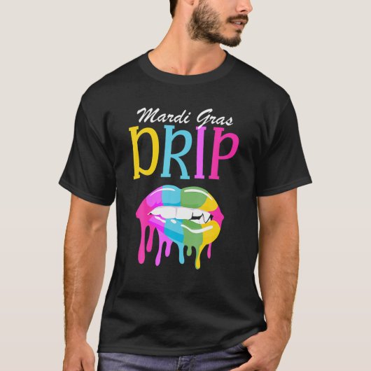 Funny Parade Party Mardi Gras Drip Lips Carnaval B T-shirt (Voorkant)
