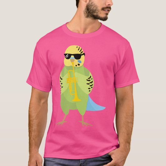 Funny Parakeet die zonnebril draagt die Trumpet sp T-shirt (Voorkant)