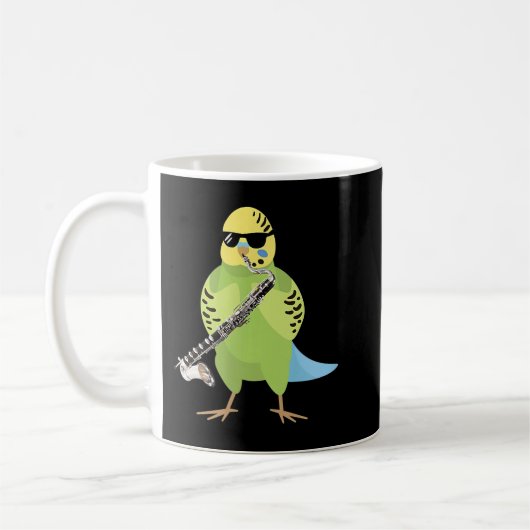 Funny Parakeet Wearing Sunglasses Playing Bass Cla Koffiemok (Links)